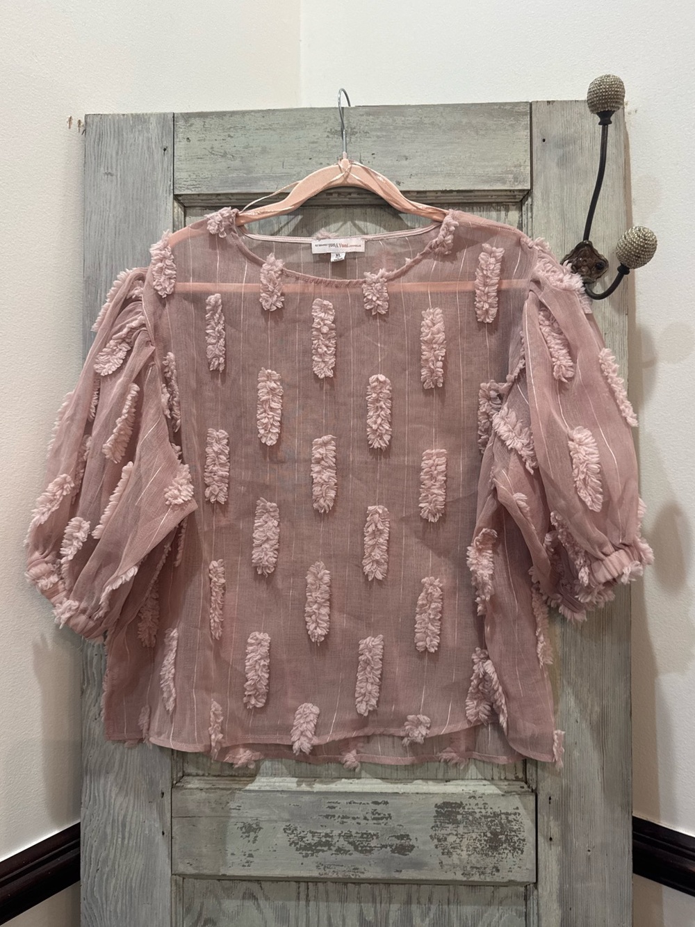 Yuni Los Angeles Sheer Blush Pink Textured Blouse